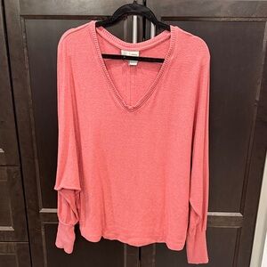 Anthropologie Coral V-Neck Sweatshirt